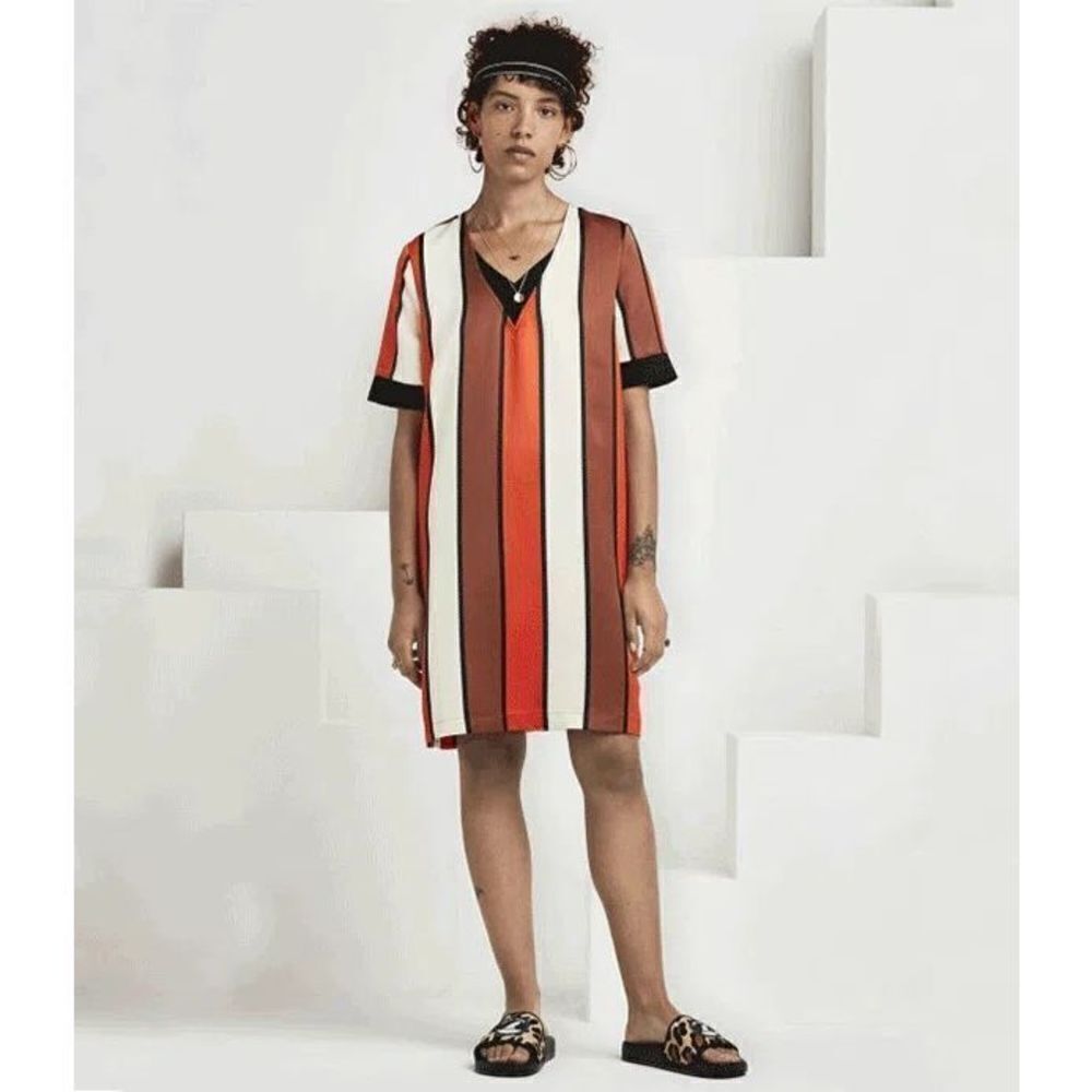 Scotch and Soda Women's Brown Ivory Orange Striped Tunic Dress‎ Size S